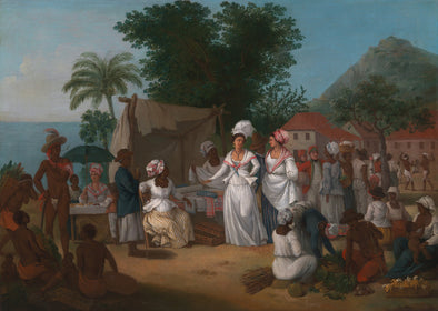 Agostino Brunias - A Linen Market with a Linen stall and Vegetable Seller - Get Custom Art