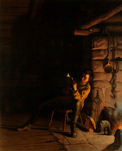 Eastman Johnson - The boyhood of Lincoln, an evening in the log hut