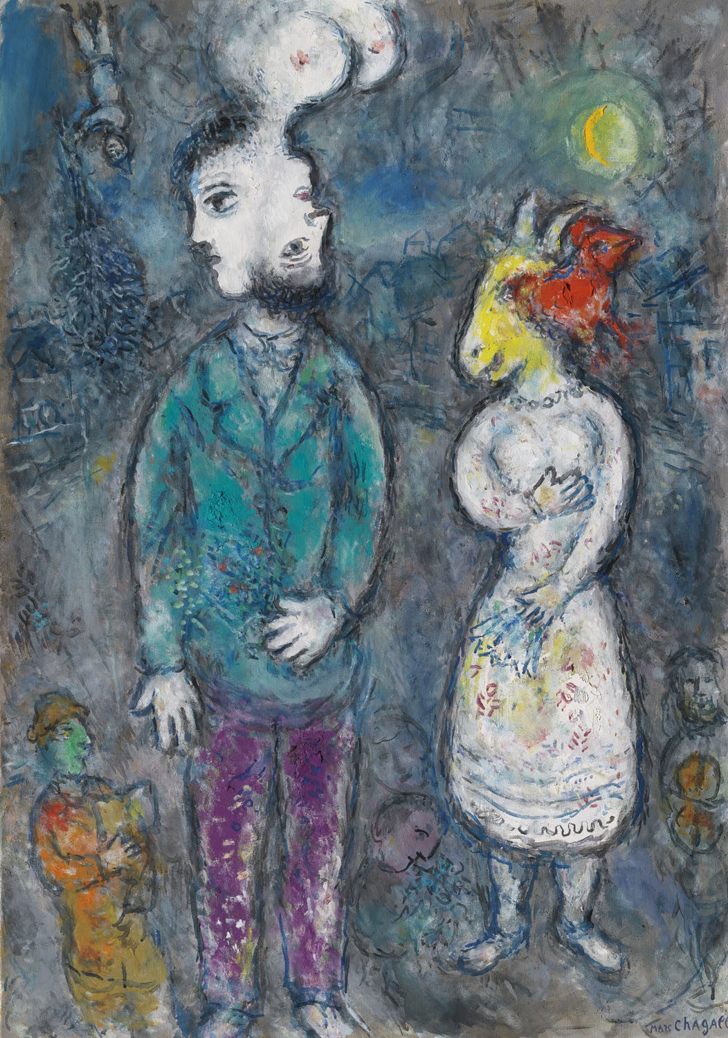 Chagall、LE COUPLE、希少画集画、新品額装付 Marc Chagall - Couple Au Double Profil Canvas & Poster Wall Art