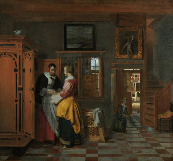 Pieter de Hooch - Two Women Beside a Linen Chest, with a Child