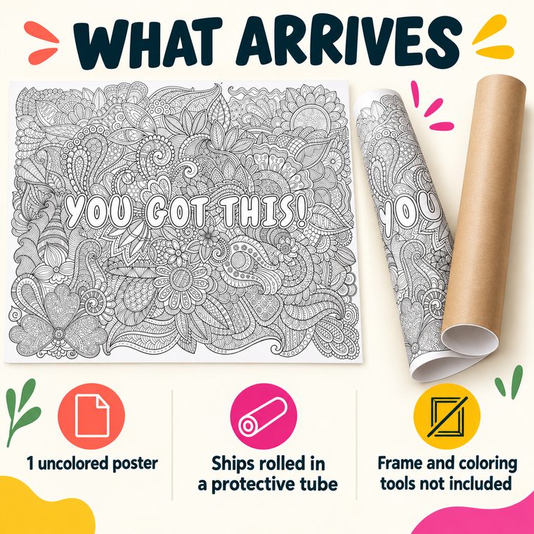 Large Inspirational Motivational Quote "You Got This" Coloring Poster – Detailed Background for Adult Coloring, Stress Relief, and DIY Home Decor - Get Custom Art