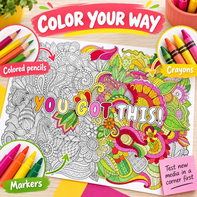 Large Inspirational Motivational Quote "You Got This" Coloring Poster – Detailed Background for Adult Coloring, Stress Relief, and DIY Home Decor - Get Custom Art