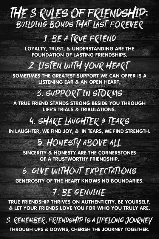 "8 Rules of Friendship" Inspirational Motivational Positive Quotes Wall Art Decor - Motivational Poster - Encouragement Gift - Bedroom Living Room Home Office School