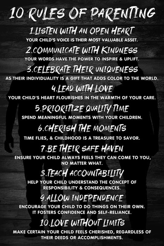 "10 Rules of Parenting" Inspirational Motivational Positive Quotes Wall Art Decor - Motivational Poster - Encouragement Gift - Bedroom Living Room Home Office School