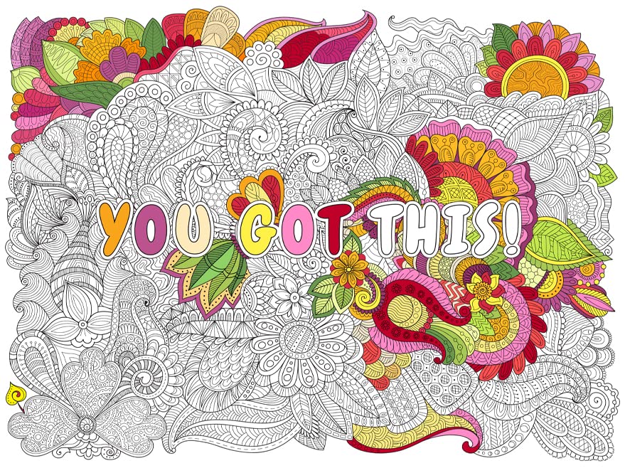 Large Inspirational Motivational Quote "You Got This" Coloring Poster – Detailed Background for Adult Coloring, Stress Relief, and DIY Home Decor