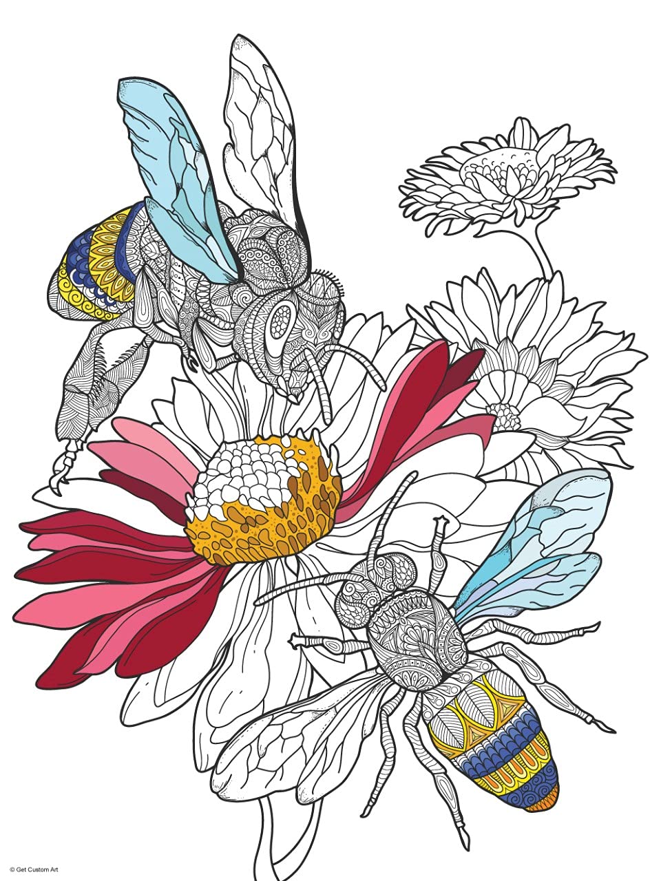 Fun Bees Coloring Poster – Bee Art for Kids and Adults | DIY Stress Relief Coloring Poster