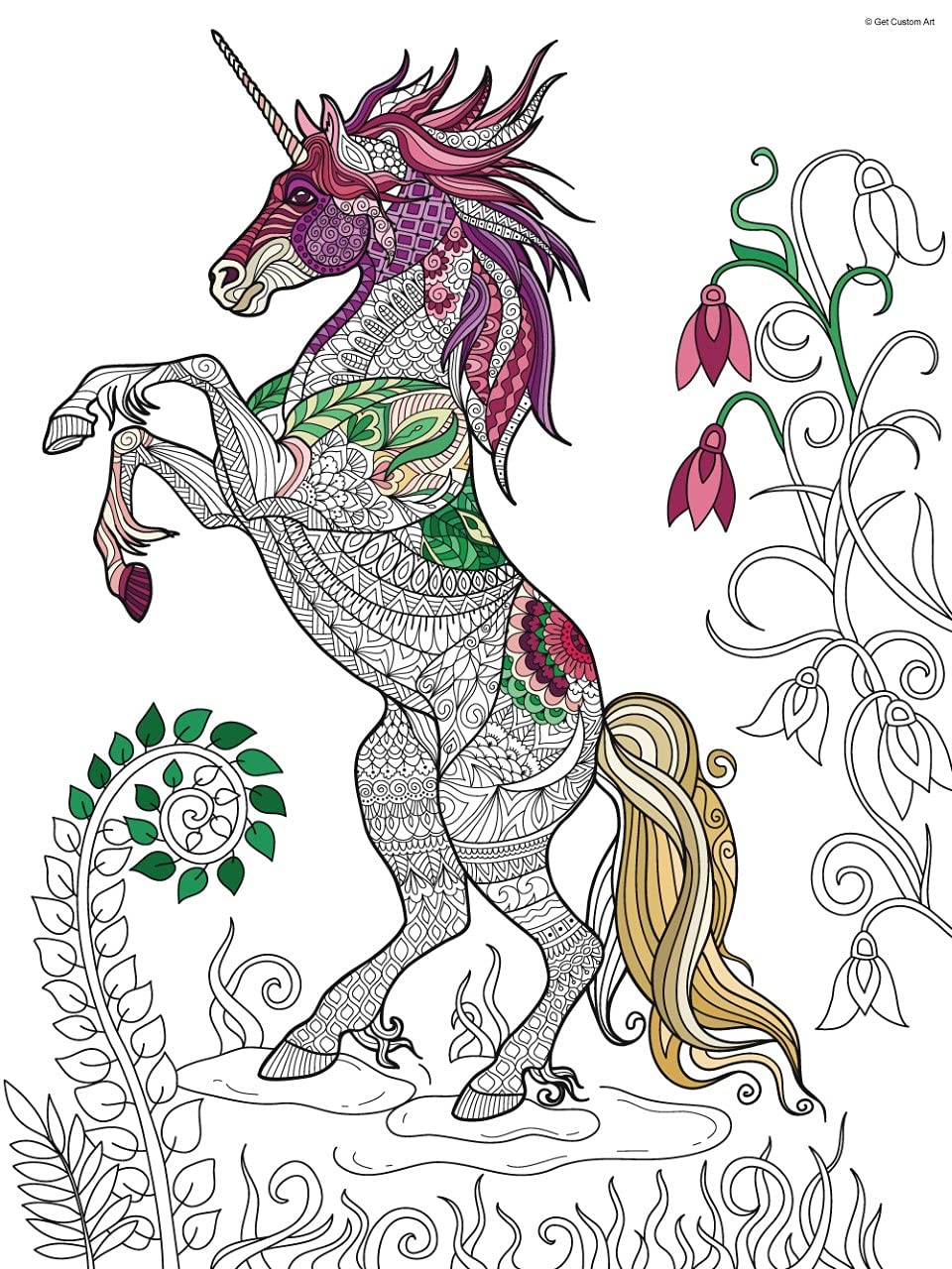 Fantasy Unicorn Coloring Poster – Animal Art for Kids and Adults | DIY Stress Relief Coloring Poster