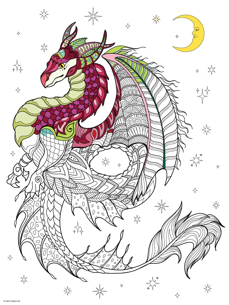 Fantasy Dragon Coloring Poster – Dragon Art for Kids and Adults | DIY Stress Relief Coloring Poster