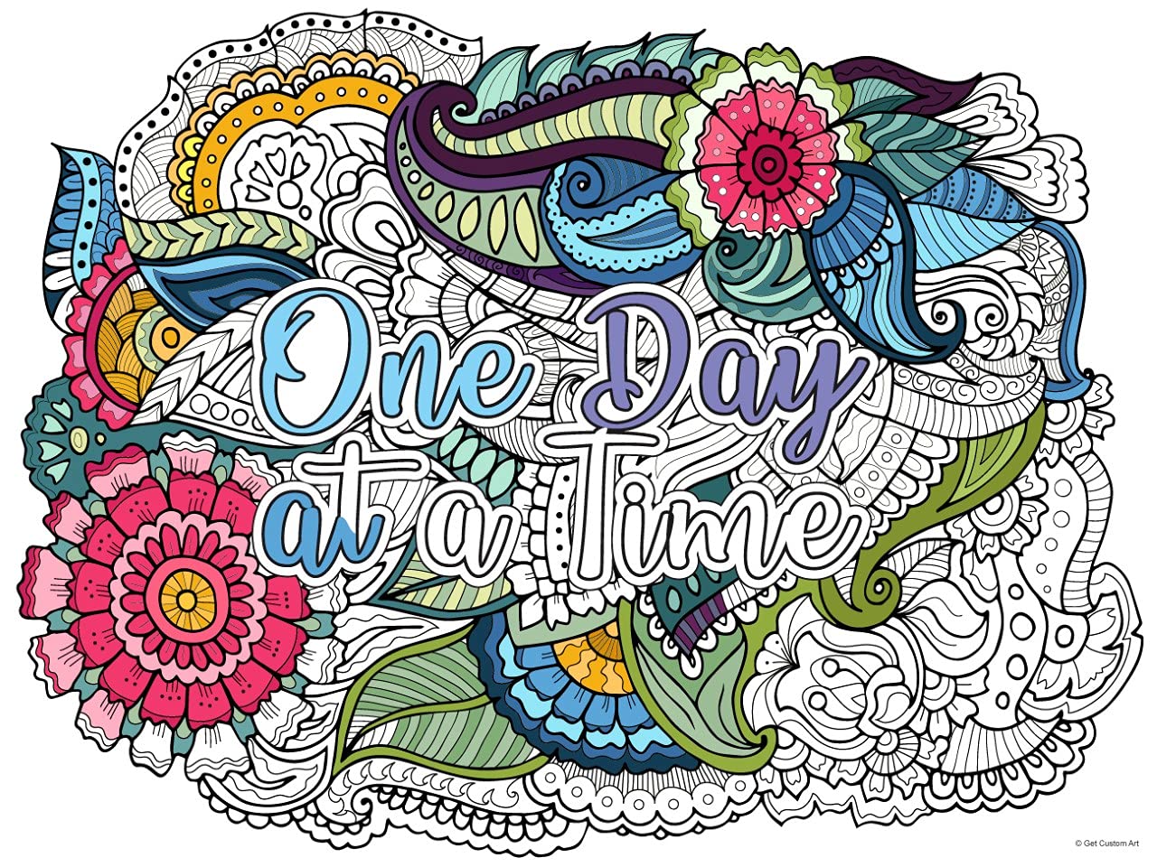 Large Inspirational Motivational Quote "One Day at a Time" Coloring Poster – Detailed Background for Adult Coloring, Stress Relief, and Home Decor | DIY Motivational Wall Art