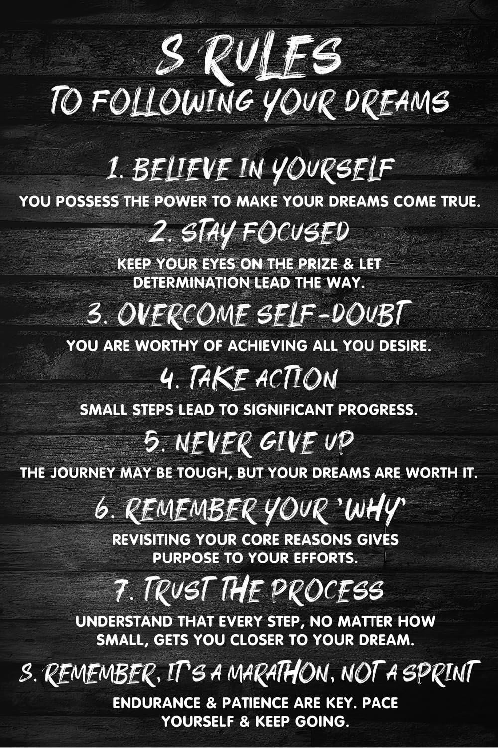 "8 Rules of Following Your Dreams" Inspirational Motivational Positive Quotes Wall Art Decor - Motivational Poster - Encouragement Gift - Bedroom Living Room Home Office School