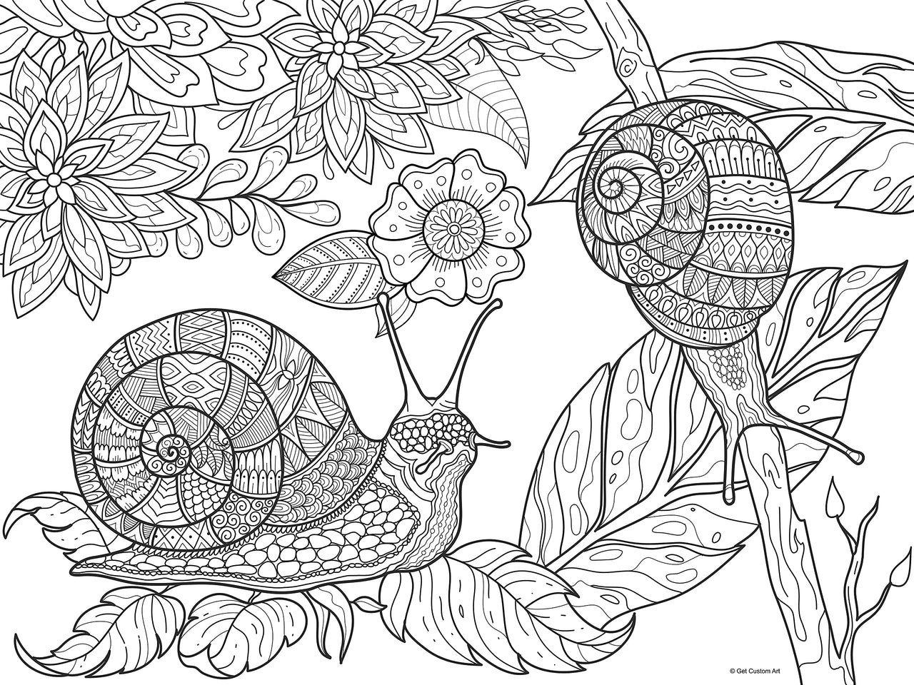 Snails Coloring Poster – Animal Art for Kids and Adults | DIY Stress Relief Coloring Poster