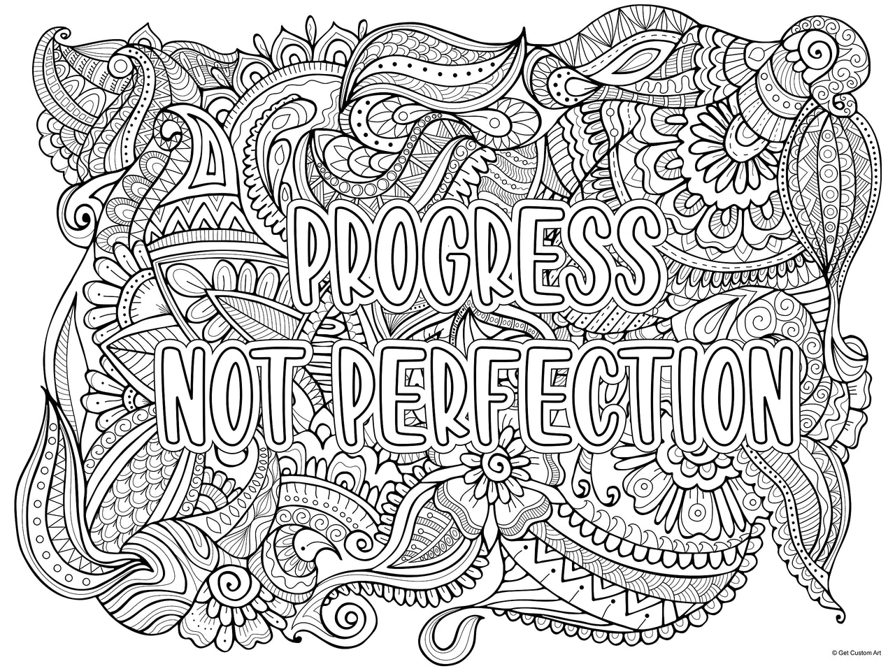 Large Inspirational Motivational Quote "Progress Not Perfection" Coloring Poster – Adult Coloring, Stress Relief, and DIY Motivational Home Decor