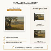 Albert Bierstadt - A Golden Summer Day near Oakland canvas print size comparison and framing display infographic