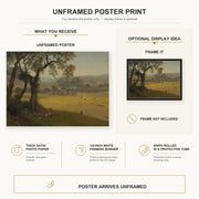 Albert Bierstadt - A Golden Summer Day near Oakland poster print size comparison and framing display infographic
