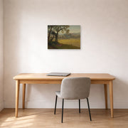 Unframed poster print of Albert Bierstadt's 'A Golden Summer Day near Oakland' displayed on a wall in a office