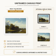 Albert Bierstadt - A River Landscape, Westphalia canvas print size comparison and framing display infographic