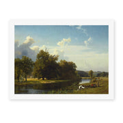 Albert Bierstadt's 'A River Landscape, Westphalia' painting reproduced as a rolled canvas print