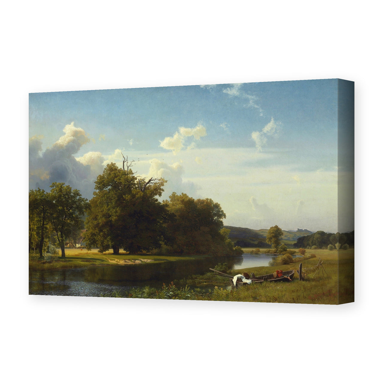 Albert Bierstadt's 'A River Landscape, Westphalia' painting reproduced as a gallery-wrapped canvas print