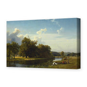 Albert Bierstadt's 'A River Landscape, Westphalia' painting reproduced as a gallery-wrapped canvas print