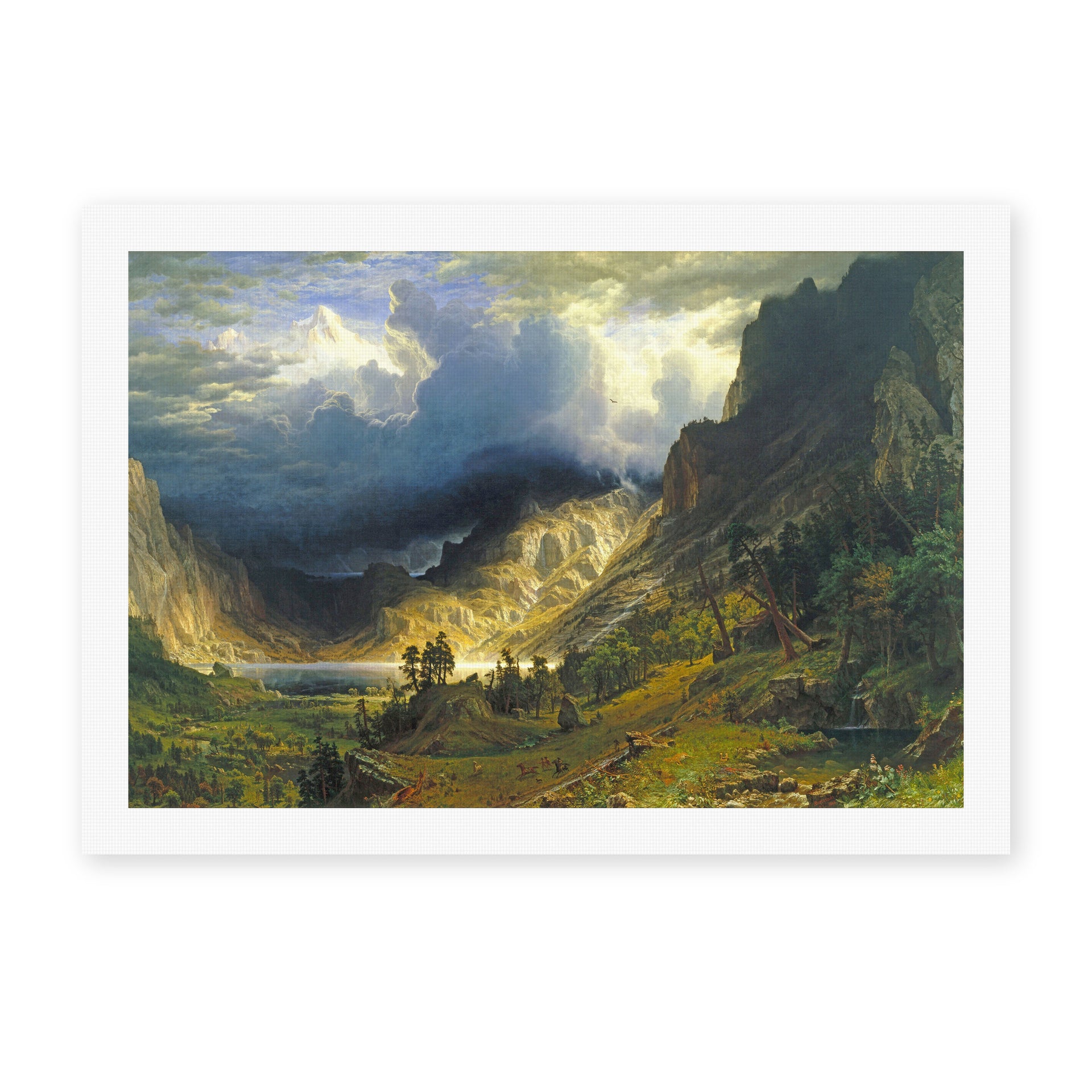Albert Bierstadt's 'A Storm in the Rocky Mountains, Mt. Rosalie' painting reproduced as a rolled canvas print