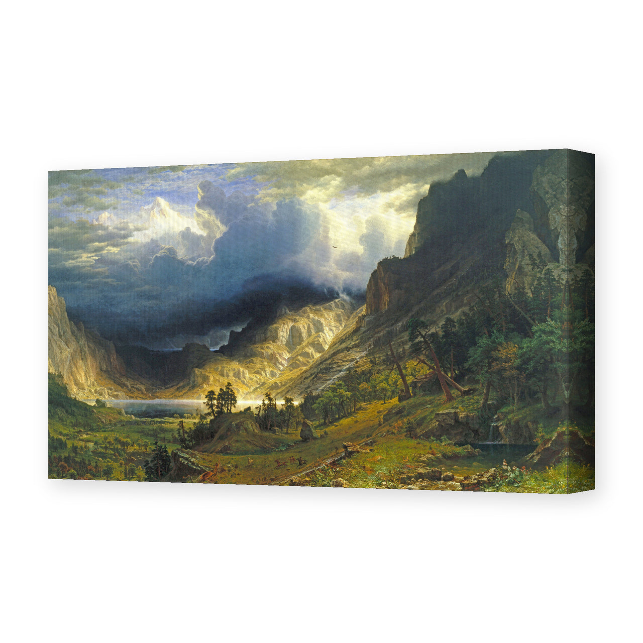 Albert Bierstadt's 'A Storm in the Rocky Mountains, Mt. Rosalie' painting reproduced as a gallery-wrapped canvas print