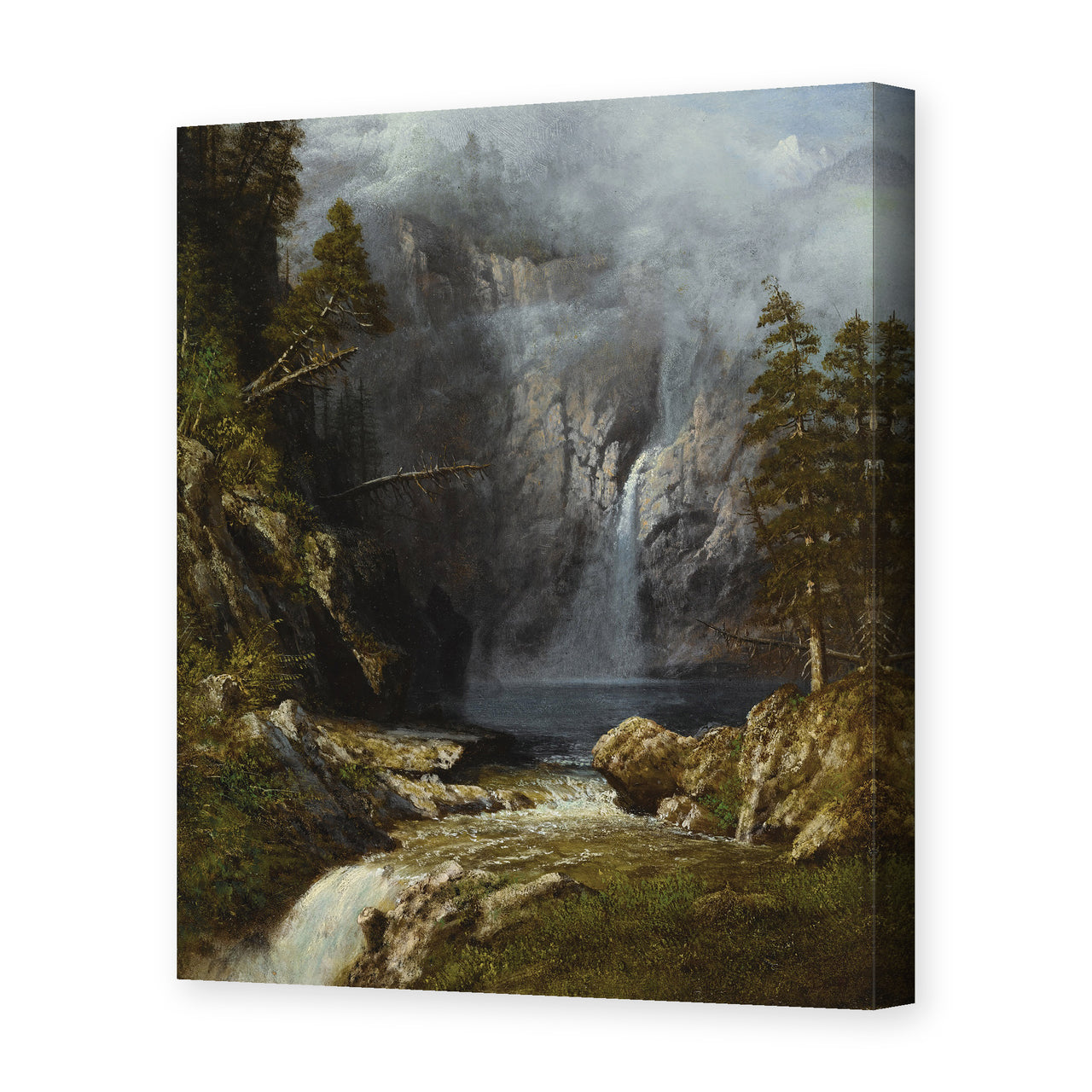 Albert Bierstadt's 'A Western Waterfall' painting reproduced as a gallery-wrapped canvas print