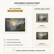 Albert Bierstadt - Among The Sierra Nevada Mountains canvas print size comparison and framing display infographic