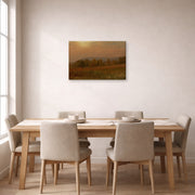 Gallery-wrapped canvas print of Albert Bierstadt's 'Autumn Landscape, New England' displayed on a wall in a dining room