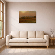 Gallery-wrapped canvas print of Albert Bierstadt's 'Autumn Landscape, New England' displayed on a wall in a living room