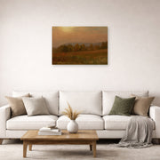 Unframed poster print of Albert Bierstadt's 'Autumn Landscape, New England' displayed on a wall in a living room