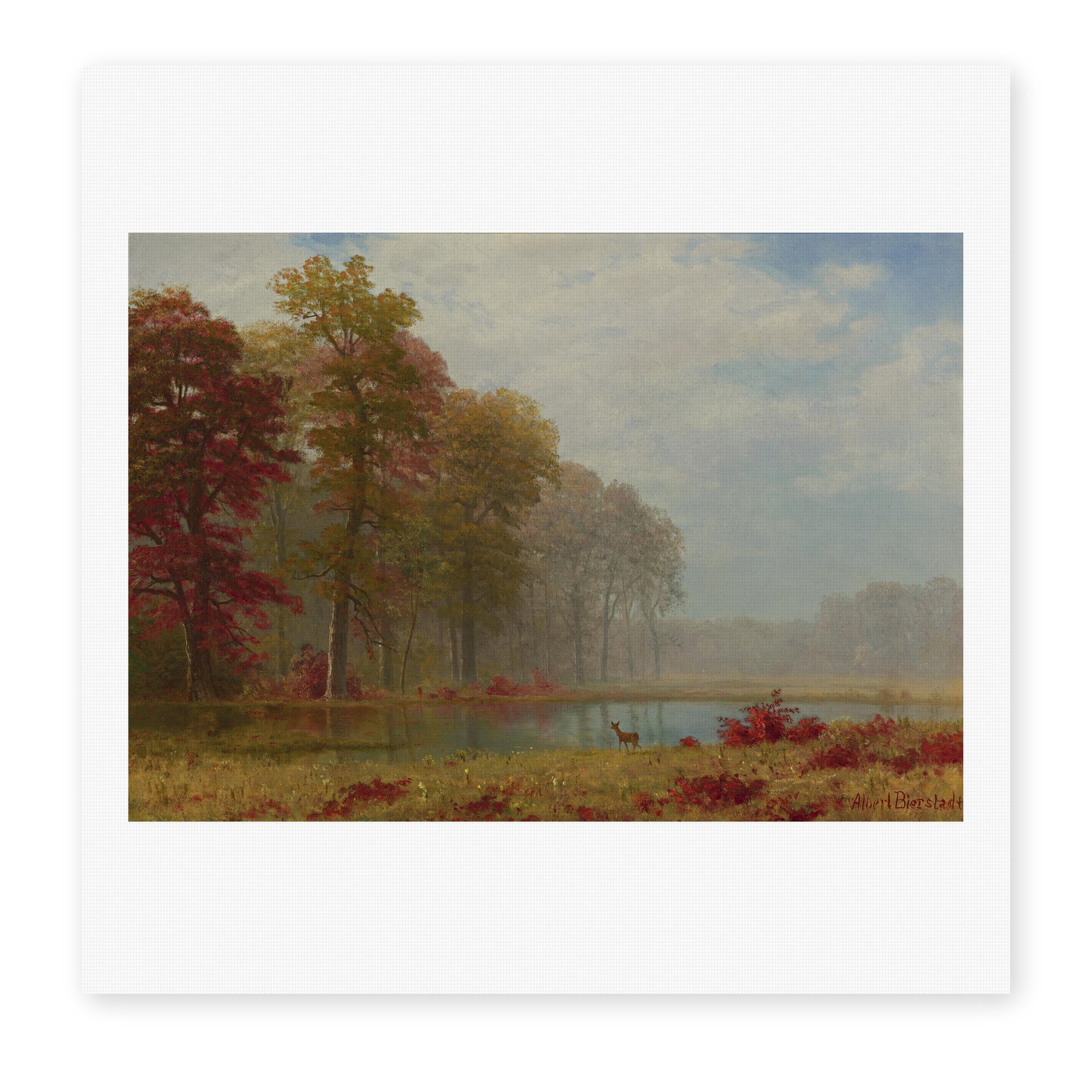 Albert Bierstadt's 'Autumn On The River' painting reproduced as a rolled canvas print