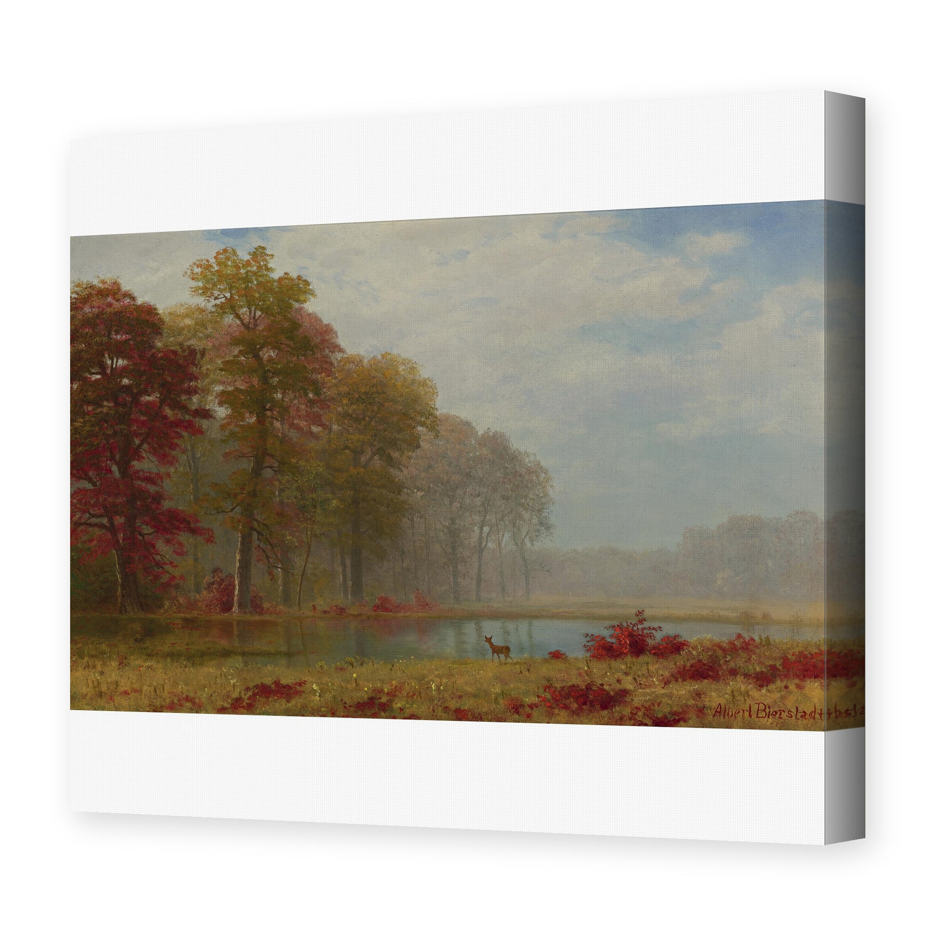 Albert Bierstadt's 'Autumn On The River' painting reproduced as a gallery-wrapped canvas print