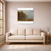 Gallery-wrapped canvas print of Albert Bierstadt's 'Autumn On The River' displayed on a wall in a living room