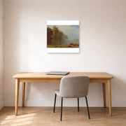 Unframed poster print of Albert Bierstadt's 'Autumn On The River' displayed on a wall in a office