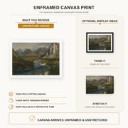 Albert Bierstadt - Bow River Falls Canadian Rockies canvas print size comparison and framing display infographic