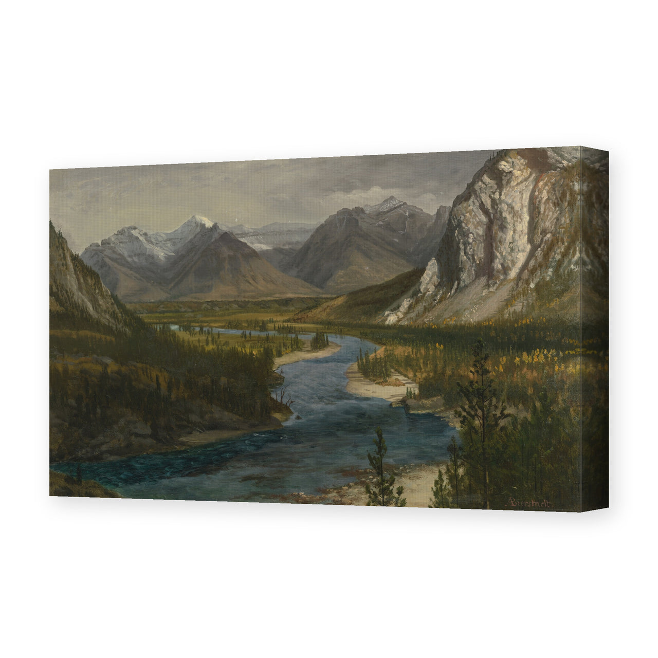 Albert Bierstadt's 'Bow River Falls Canadian Rockies' painting reproduced as a gallery-wrapped canvas print