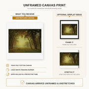 Albert Bierstadt - Deer in a clearing, Yosemite canvas print size comparison and framing display infographic