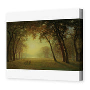 Albert Bierstadt's 'Deer in a clearing, Yosemite' painting reproduced as a gallery-wrapped canvas print