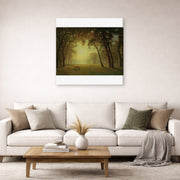 Gallery-wrapped canvas print of Albert Bierstadt's 'Deer in a clearing, Yosemite' displayed on a wall in a living room