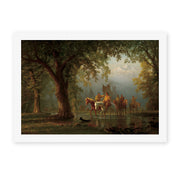 Albert Bierstadt's 'Departure of an Indian War Party' painting reproduced as a rolled canvas print
