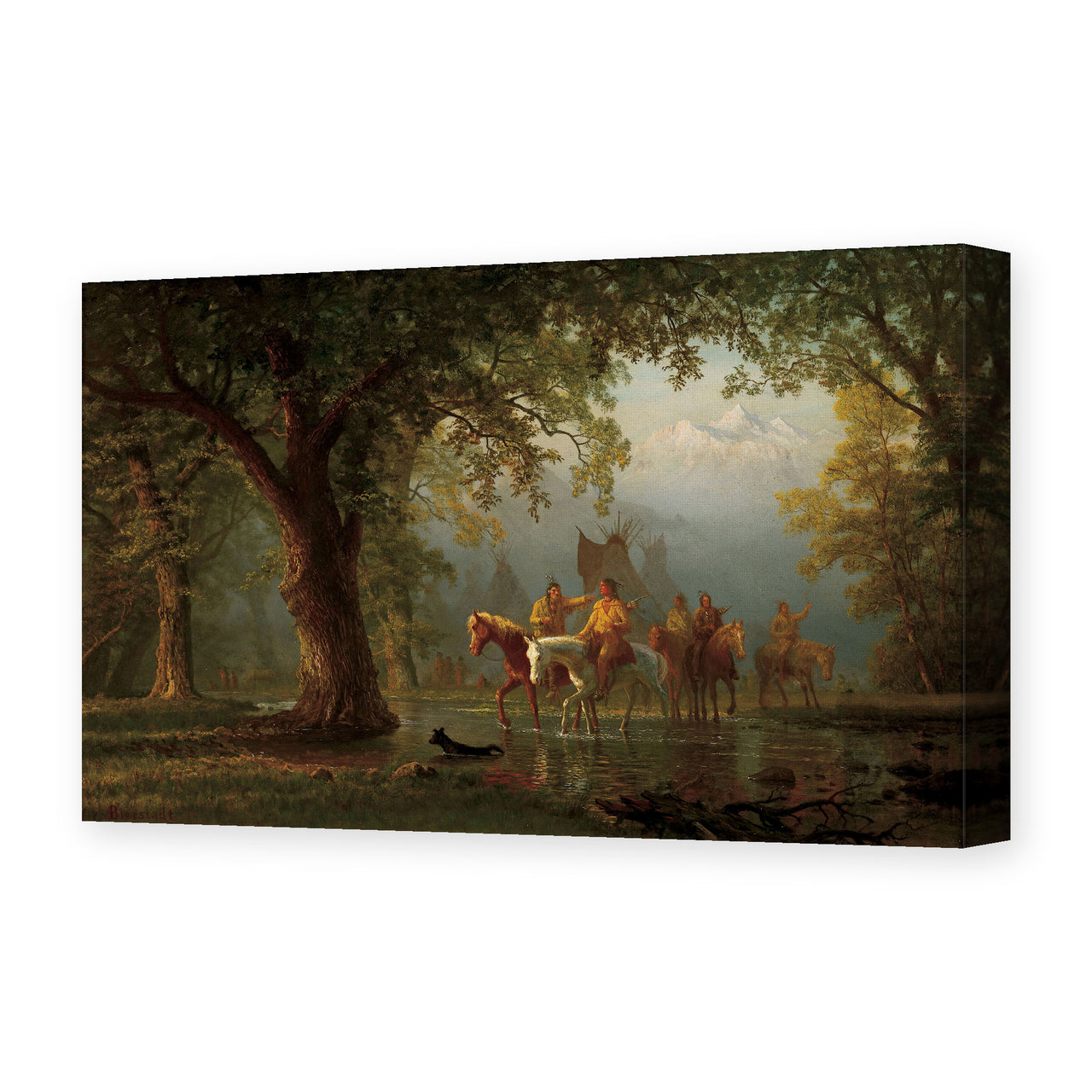 Albert Bierstadt's 'Departure of an Indian War Party' painting reproduced as a gallery-wrapped canvas print