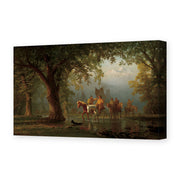 Albert Bierstadt's 'Departure of an Indian War Party' painting reproduced as a gallery-wrapped canvas print