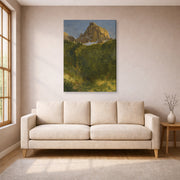 Gallery-wrapped canvas print of Albert Bierstadt's 'Estes Park, Colorado' displayed on a wall in a living room