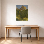 Unframed poster print of Albert Bierstadt's 'Estes Park, Colorado' displayed on a wall in a office