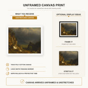 Albert Bierstadt - Evening In The Mountains canvas print size comparison and framing display infographic