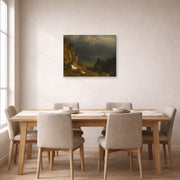 Gallery-wrapped canvas print of Albert Bierstadt's 'Evening In The Mountains' displayed on a wall in a dining room