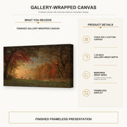 Albert Bierstadt - Indian Sunset: Deer by a Lake gallery wrap canvas construction and hanging details infographic