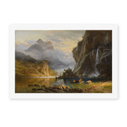 Albert Bierstadt's 'Indians Spear Fishing' painting reproduced as a rolled canvas print