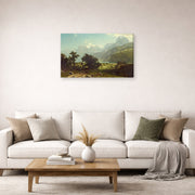 Gallery-wrapped canvas print of Albert Bierstadt's 'Lake Lucerne' displayed on a wall in a living room