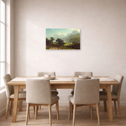 Unframed poster print of Albert Bierstadt's 'Lake Lucerne' displayed on a wall in a dining room
